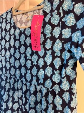 Lilly Pulitzer Navy and Light Blue Fish Print Dress